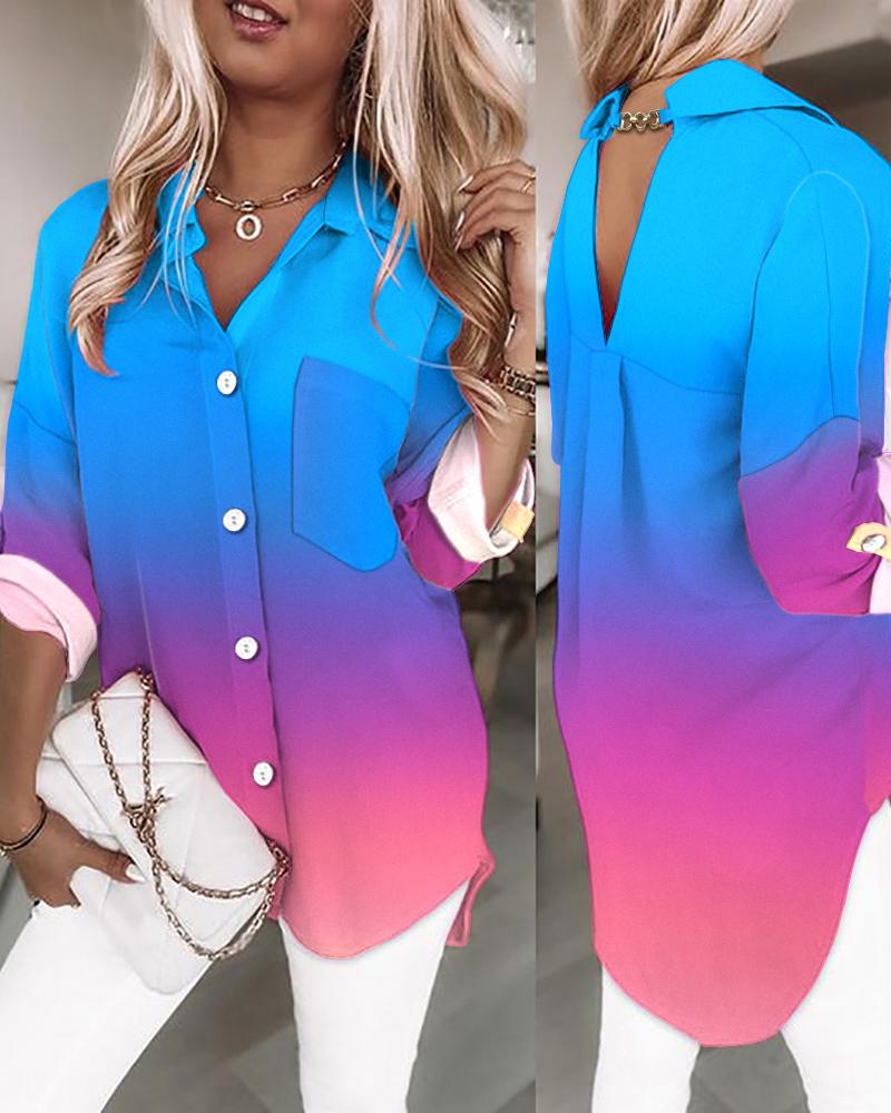 

Ombre Print Long Sleeve Button Down Shirt, Multicolor