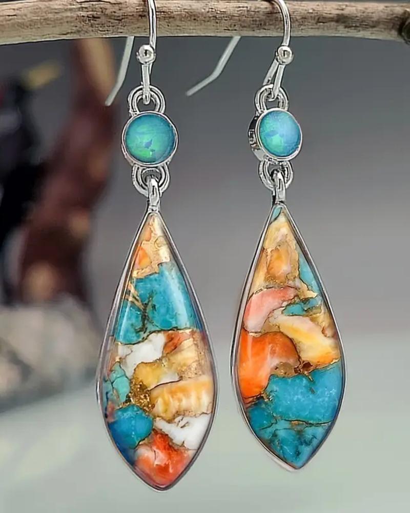 

1Pair Vintage Colorful Glass Teardrop Earrings Jewelry Gift, Multicolor