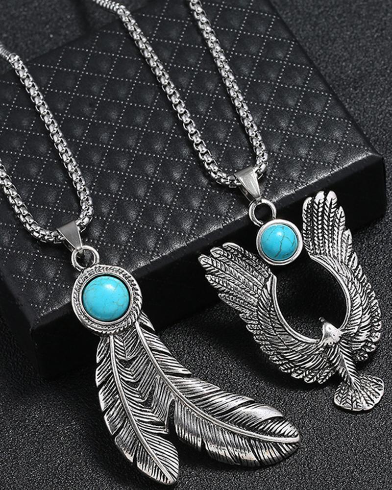 

1pc Men's Boys Gift Feather Eagle Shaped Turquoise Pendant Necklace, Style1