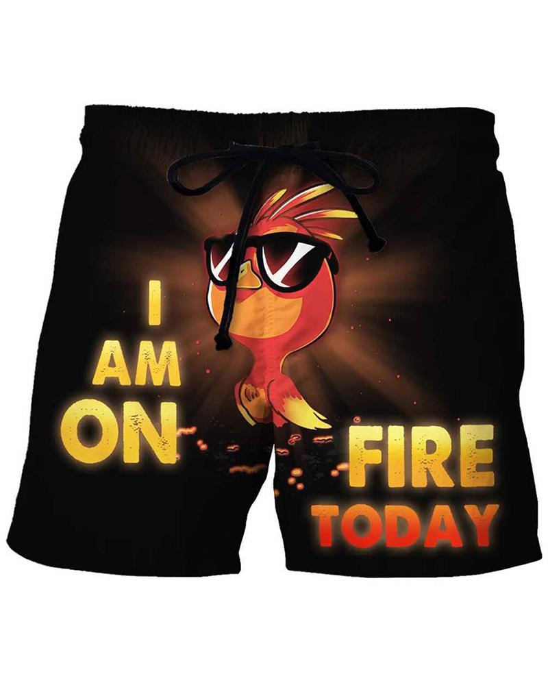 

Creative Cartoon Chicken Print Drawstring Swim Short Pants, Multicolor