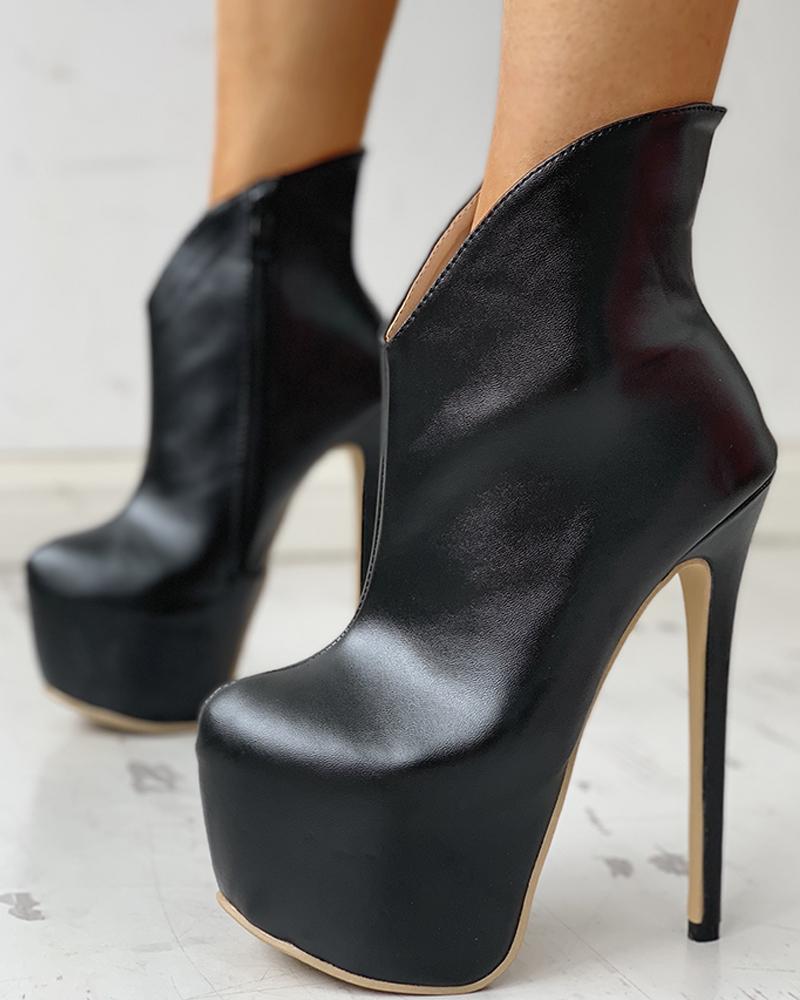 

Platform Thin Heeled Boots, Black