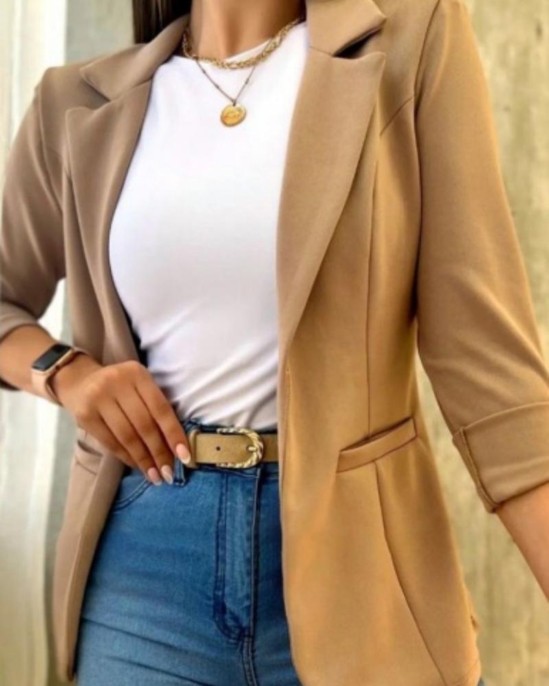 

Notched Collar Long Sleeve Blazer Coat, Khaki