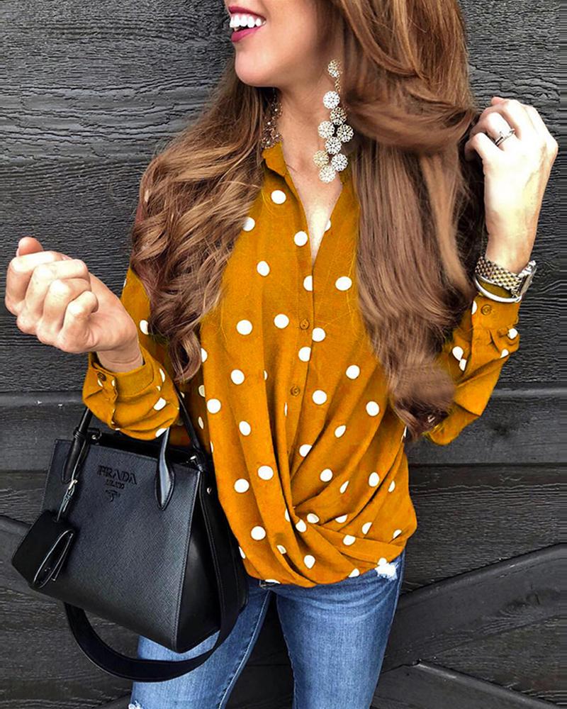 

Polka Dot Button-Up Top, Yellow
