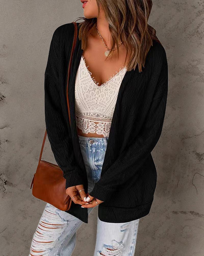 

Long Sleeve Open Front Cardigan, Black