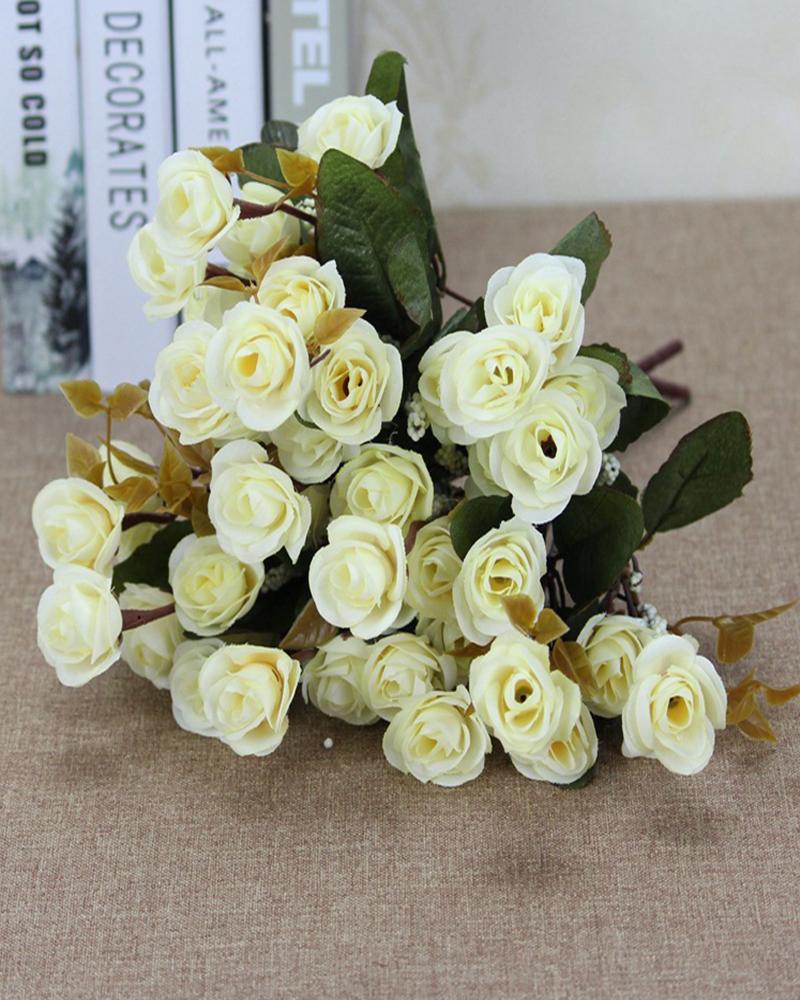 

15 Heads Mini Rose Flower Artificial Flowers Bouquet Mini Rose for Wedding Doll House Supplies Card, White