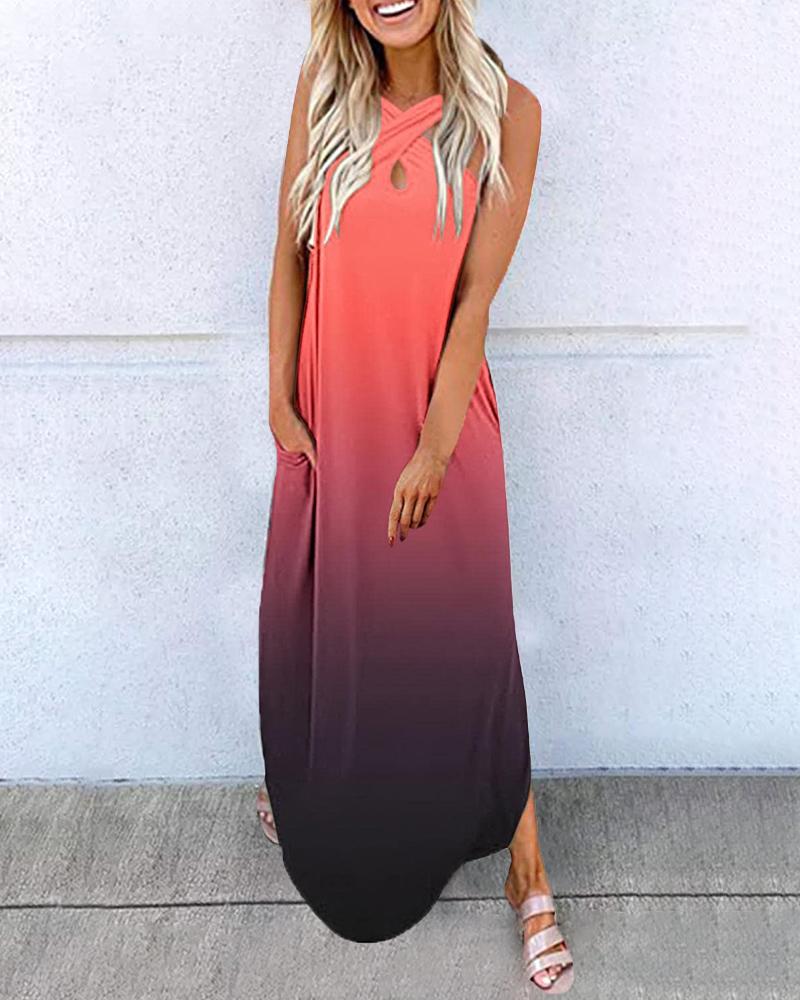 

Pocket Design Ombre Sleeveless T-shit Dress, Red