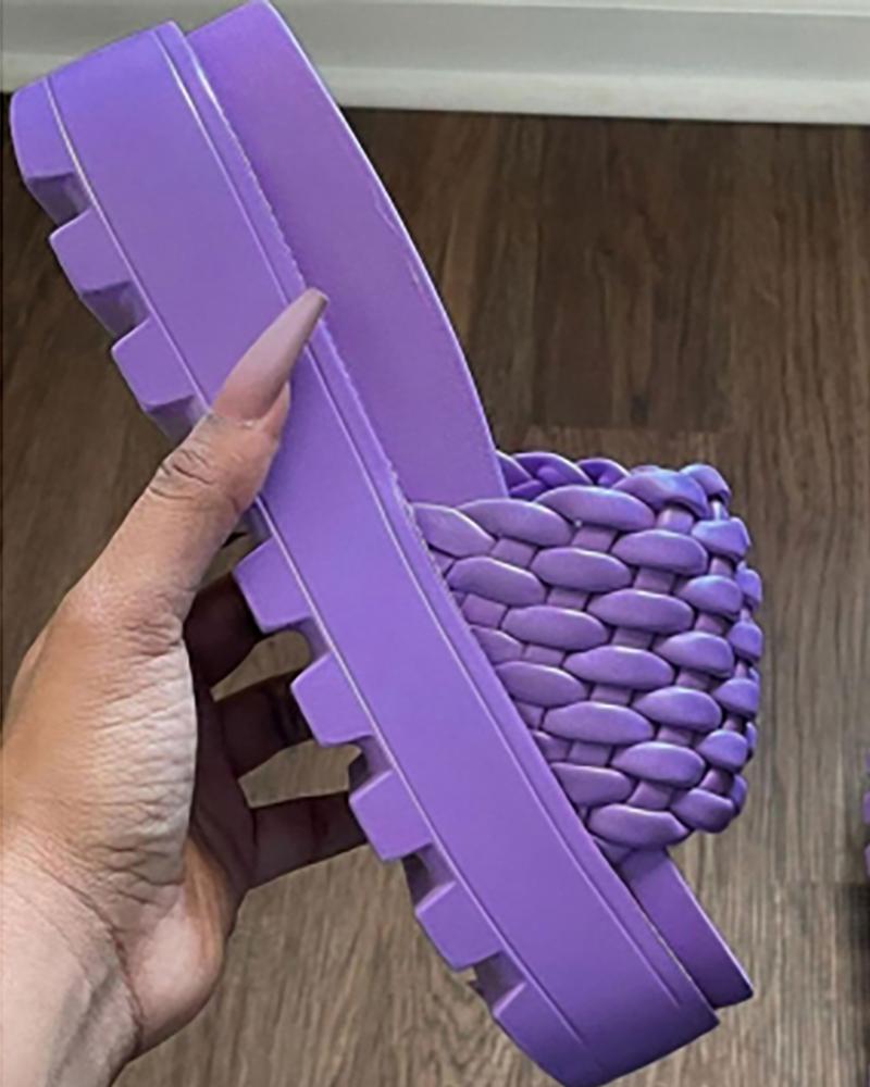 

Braided Peep Toe Platform Slippers, Purple