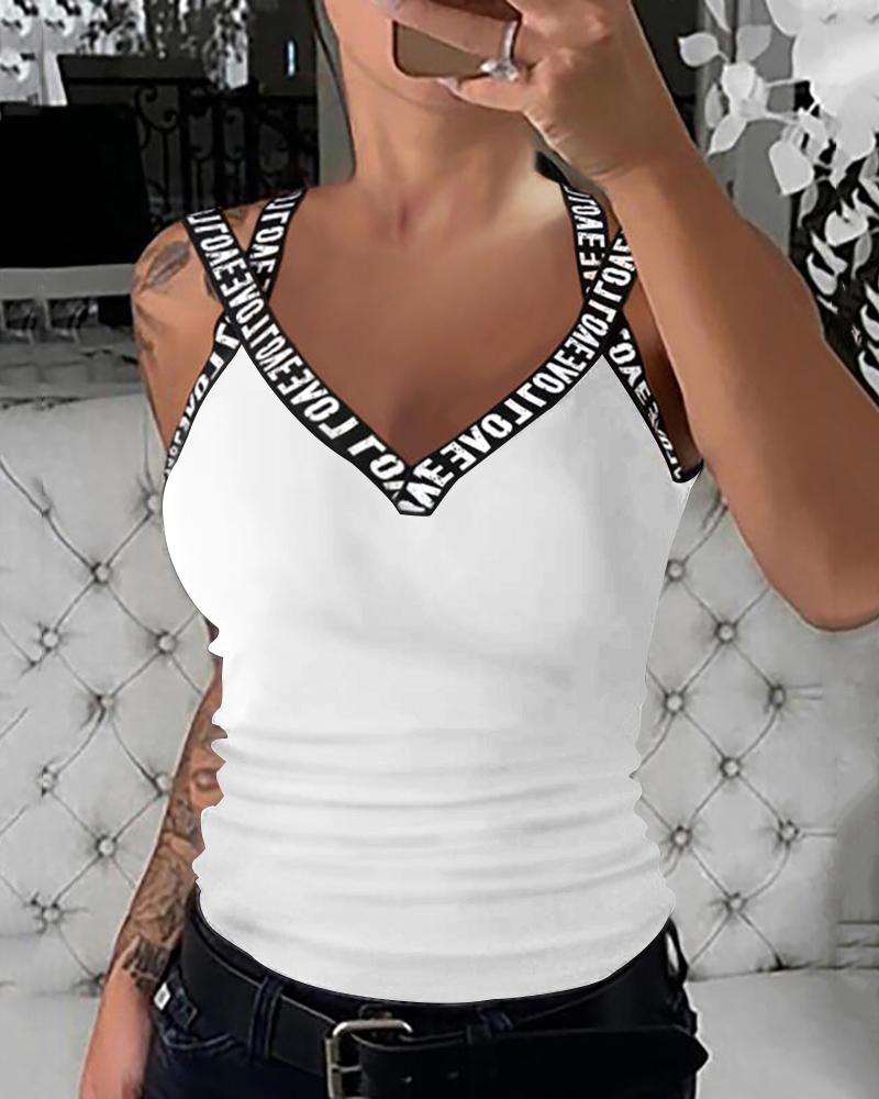 

Letter Print V-Neck Tank Top, White