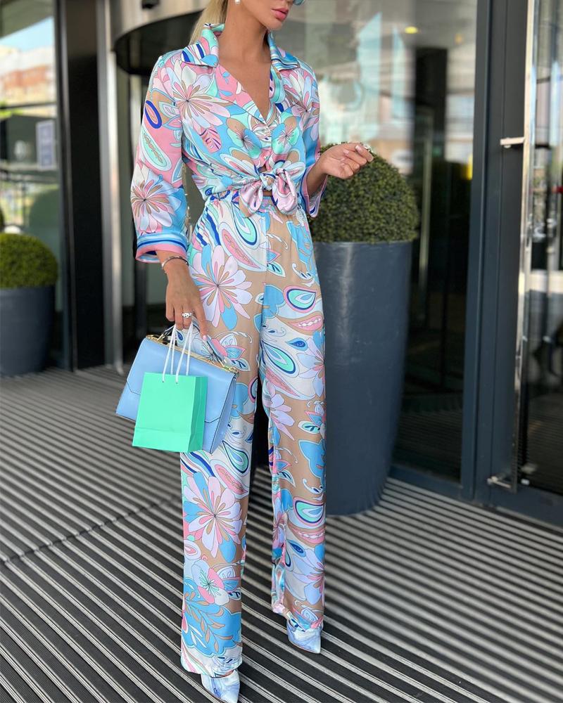 

Floral Paisley Print Shirt & Pants Set, Multicolor