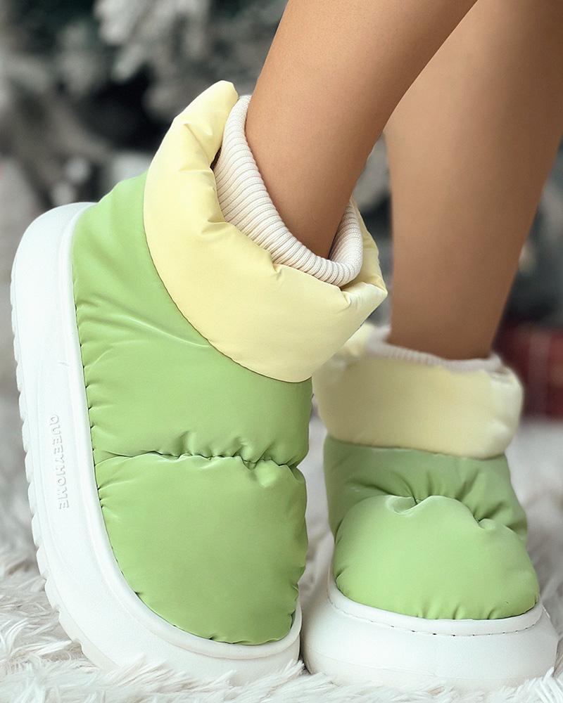 

Quilted Lined Puffer Bootie Slippers, Green