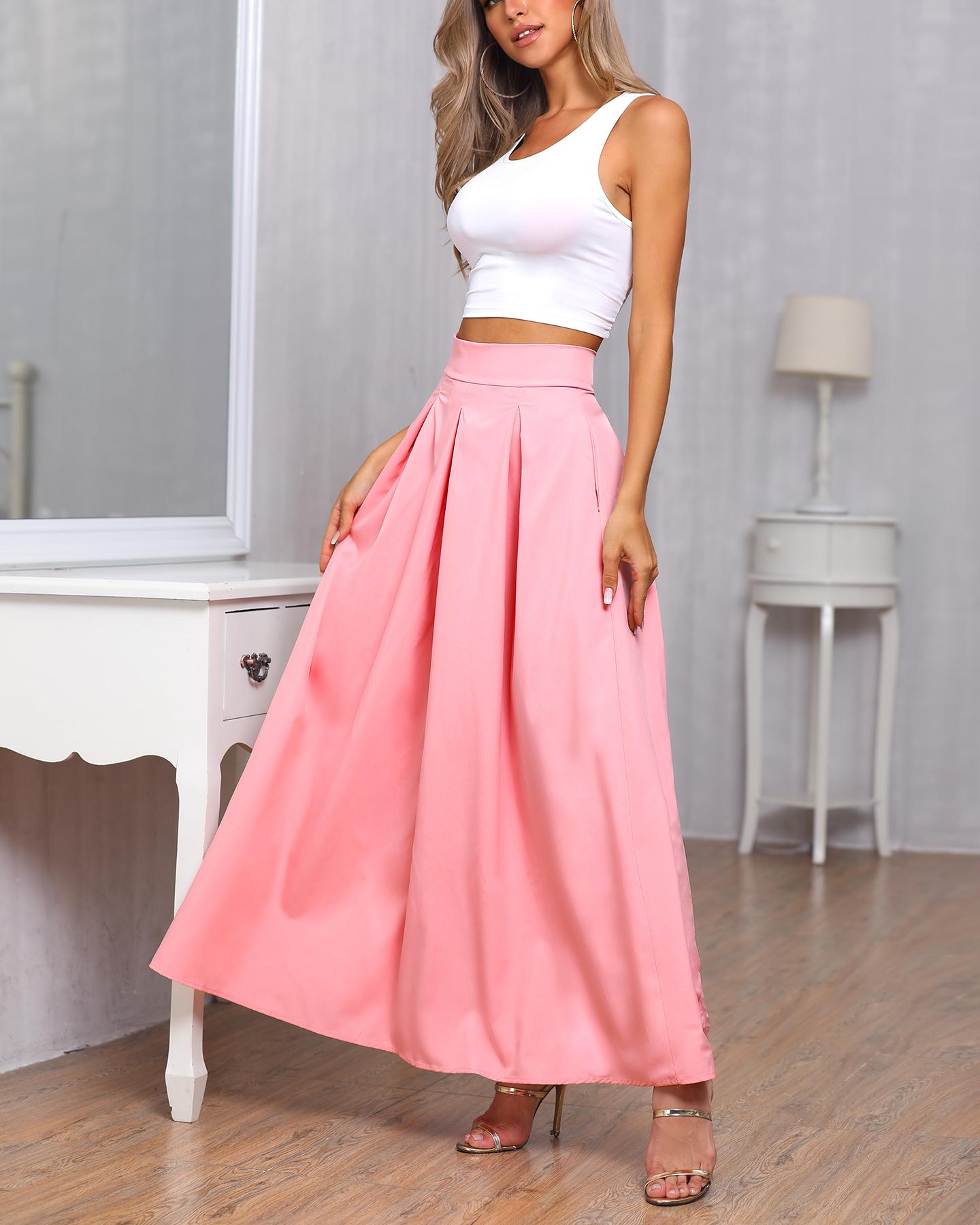 

Sleeveless Cropped Top & Pleated Skirt Sets, Pink