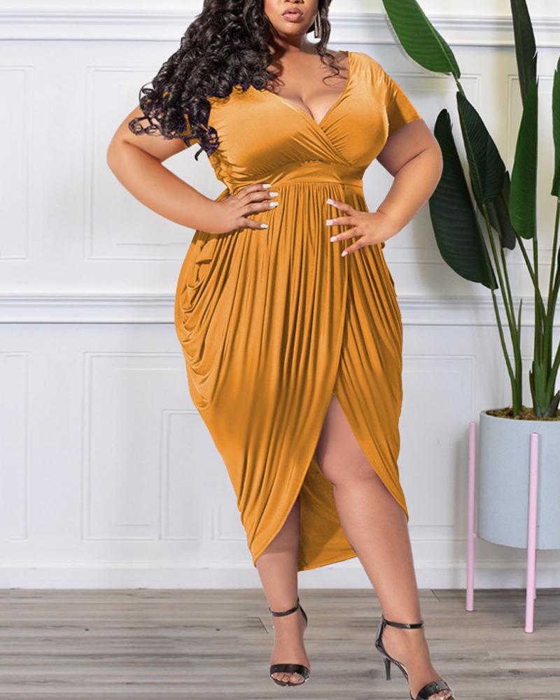 

Plus Size Short Sleeve Ruched Asymmetrical Dress, Orange