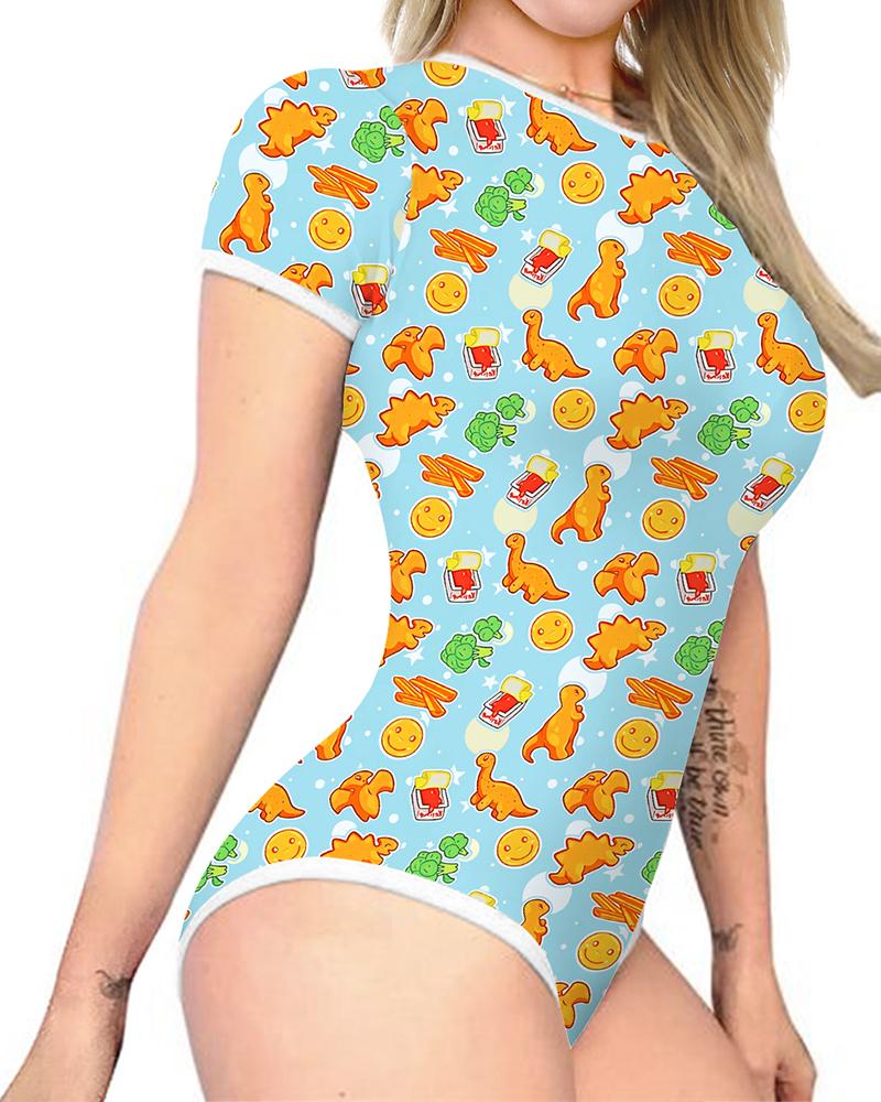 

Dinosaur Cartoon Print Short Sleeve Skinny Rompers, Style3