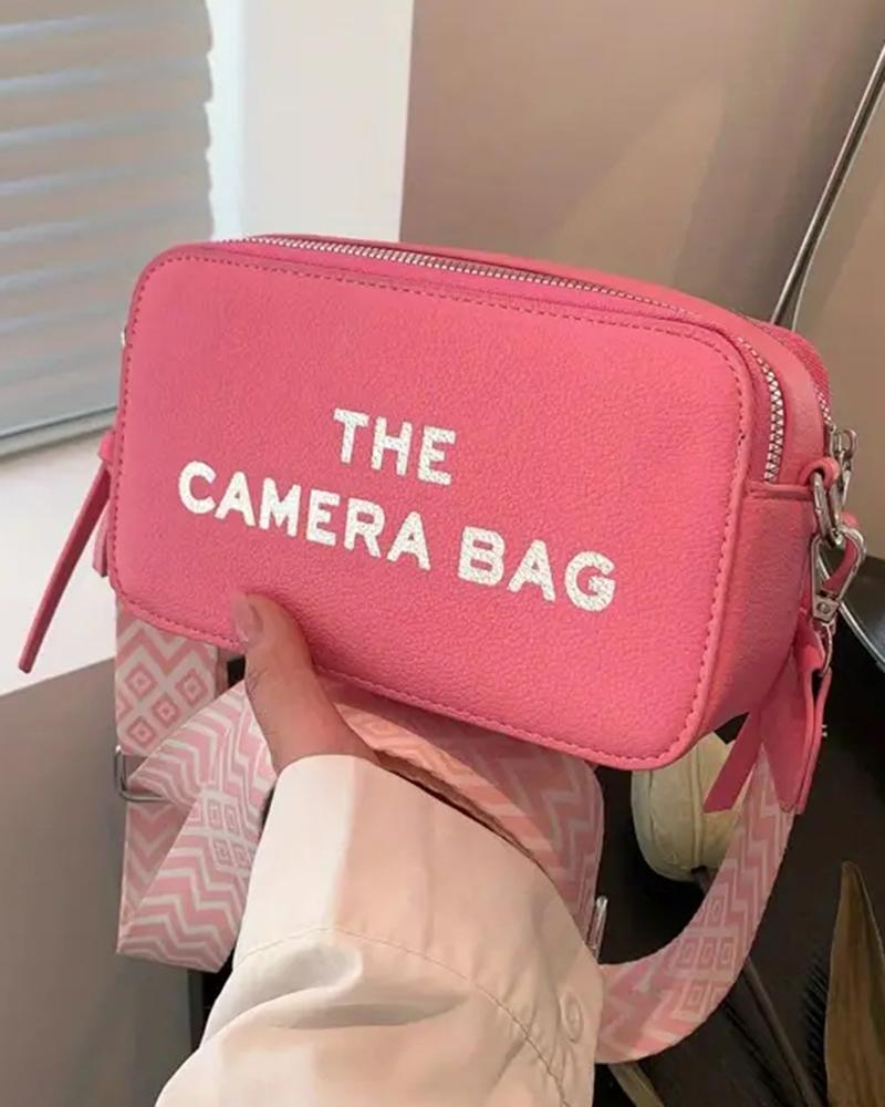 

Letter Print Zipper Crossbody Bag, Pink