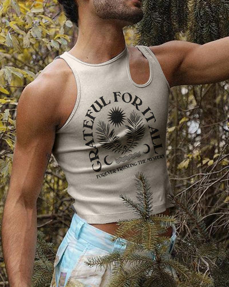 

Male Sleeveless Letter Print Sexy Tanks, Beige