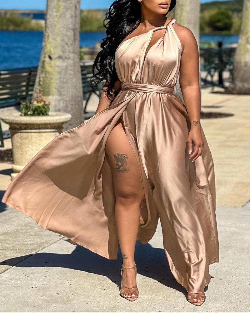

One Shoulder High Slit Maxi Dress, Champagne