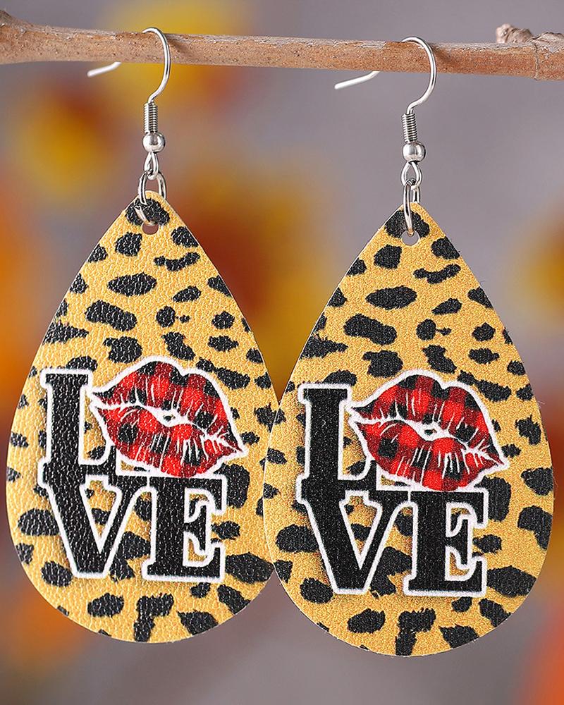 

1Pair Leopard Love Lip Waterdrop Earrings, Multicolor