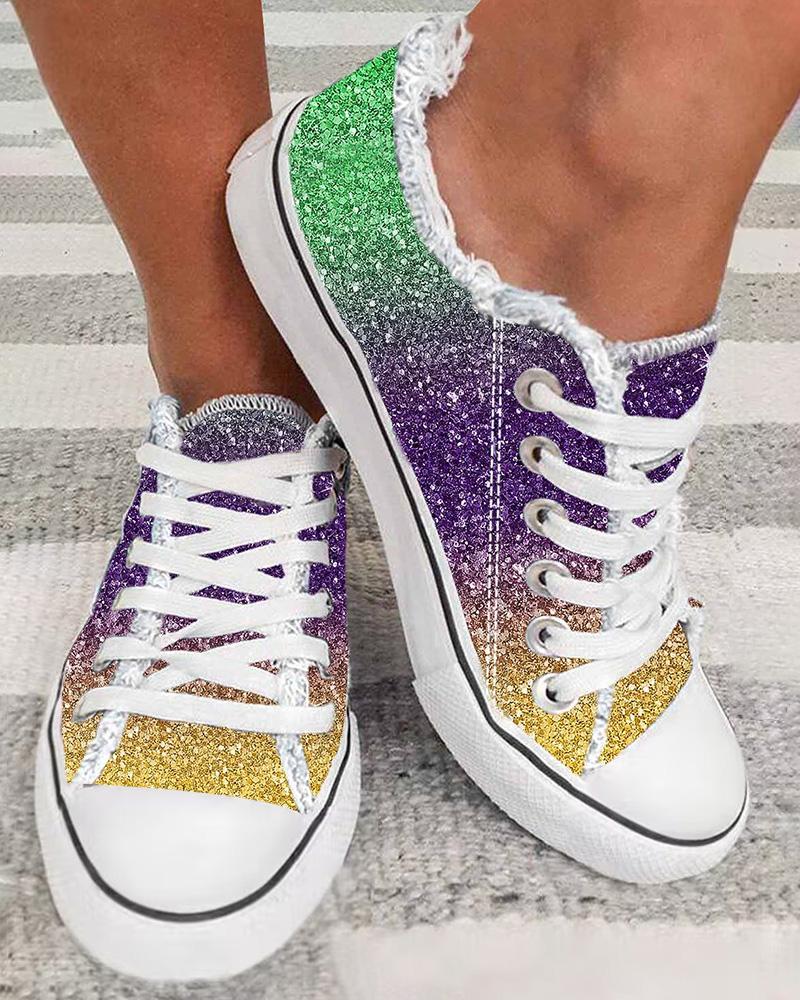 

Ombre Fringe Hem Eyelet Lace-up Sneakers, Multicolor