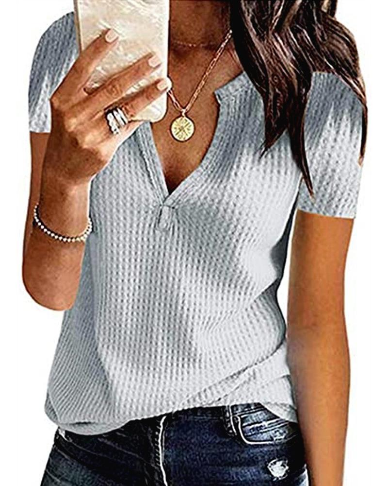 

Notch Neck Waffle Knit Top, Light gray