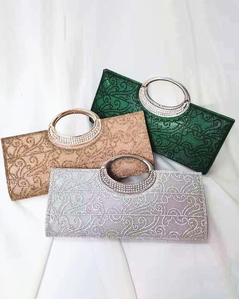 

Top Handle Rhinestone Baroque Clutch Bag, Silver