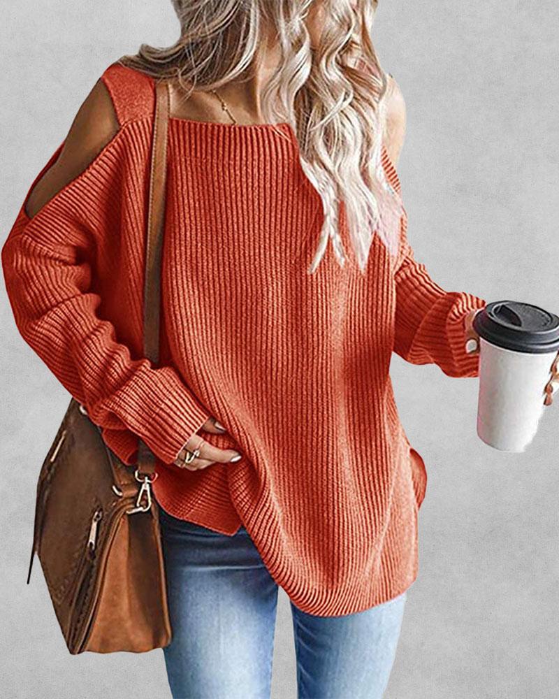 

Cold Shoulder Chunky Knit Sweater, Orange