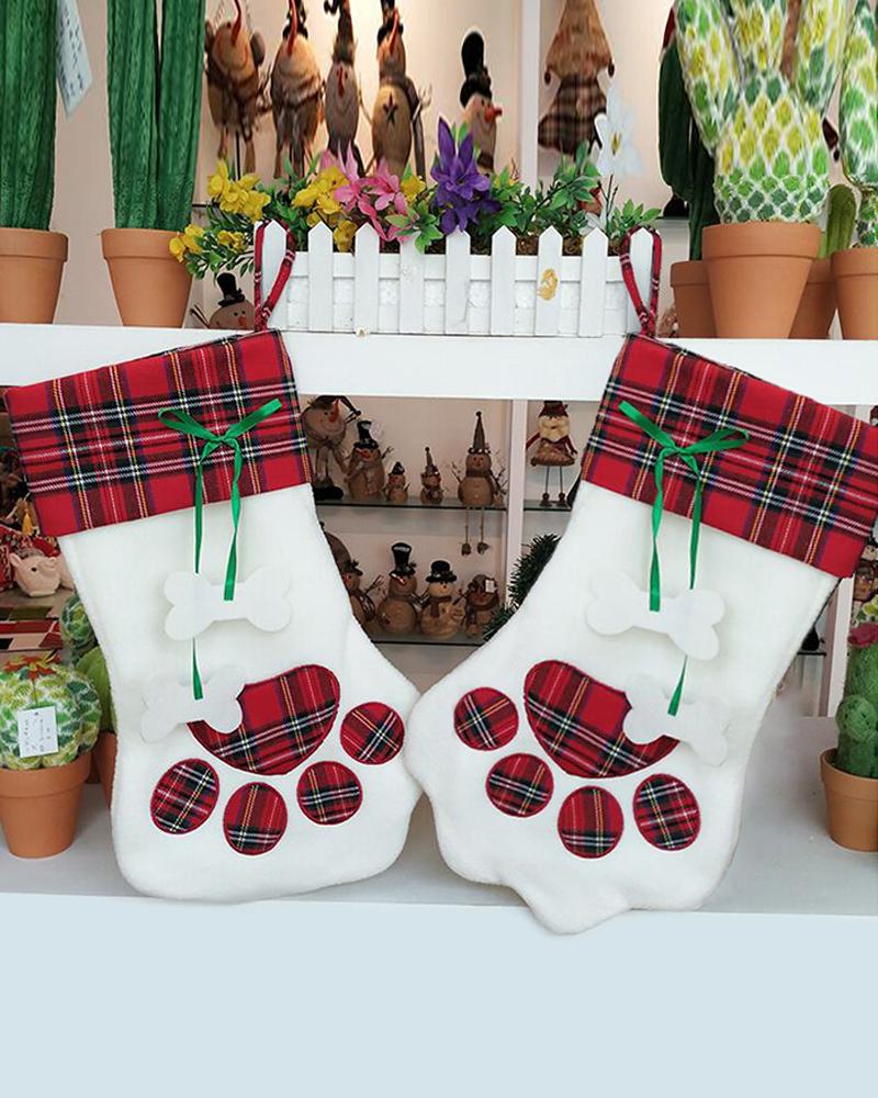 

Christmas Paw Plaid Print Socks Ornaments, Style2