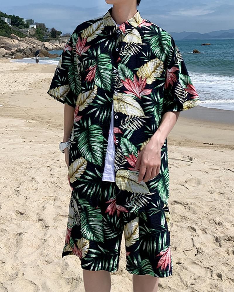 

Hawaii Floral Beach Shorts Sleeve Shirts With Shorts Suit Sets, Multicolor