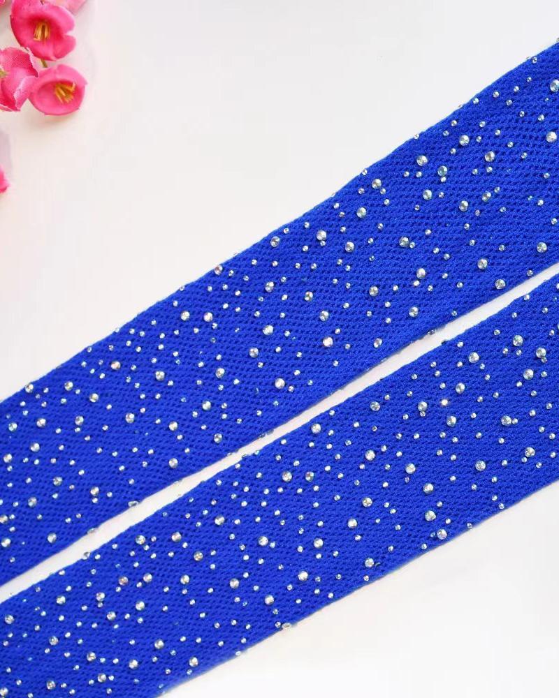 

Rhinestone Fishnet Decor Crotchless Stockings, Blue