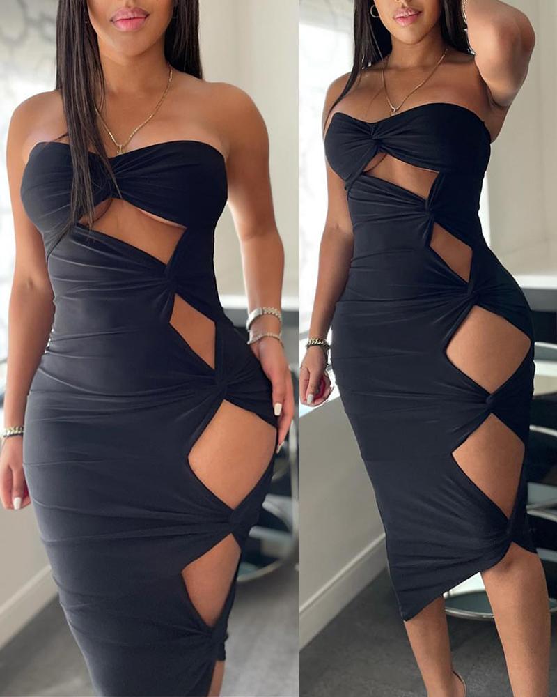 

Twist Cutout Bodycon Tube Dress, Black