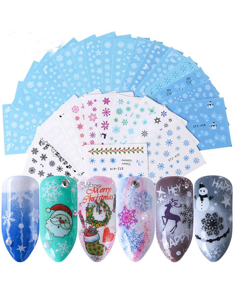 

30pcs Christmas Pattern Nail Art Sticker, Blue