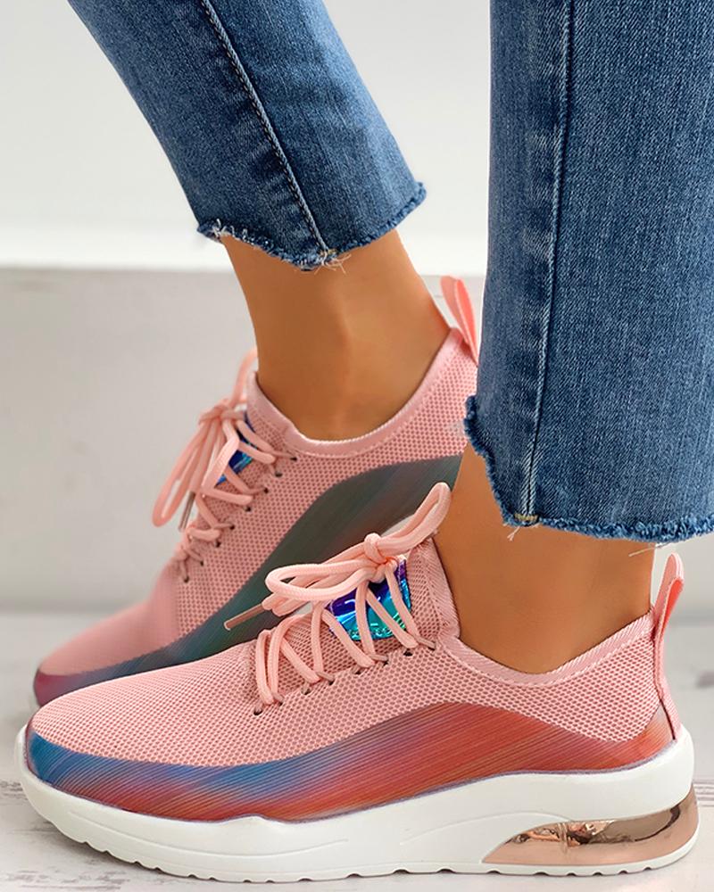 

Lace-Up Colorblock Breathable Sneakers, Pink