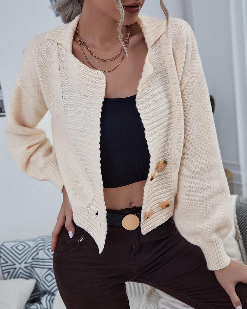 

Double Breasted Lantern Sleeve Knit Cardigan, Apricot
