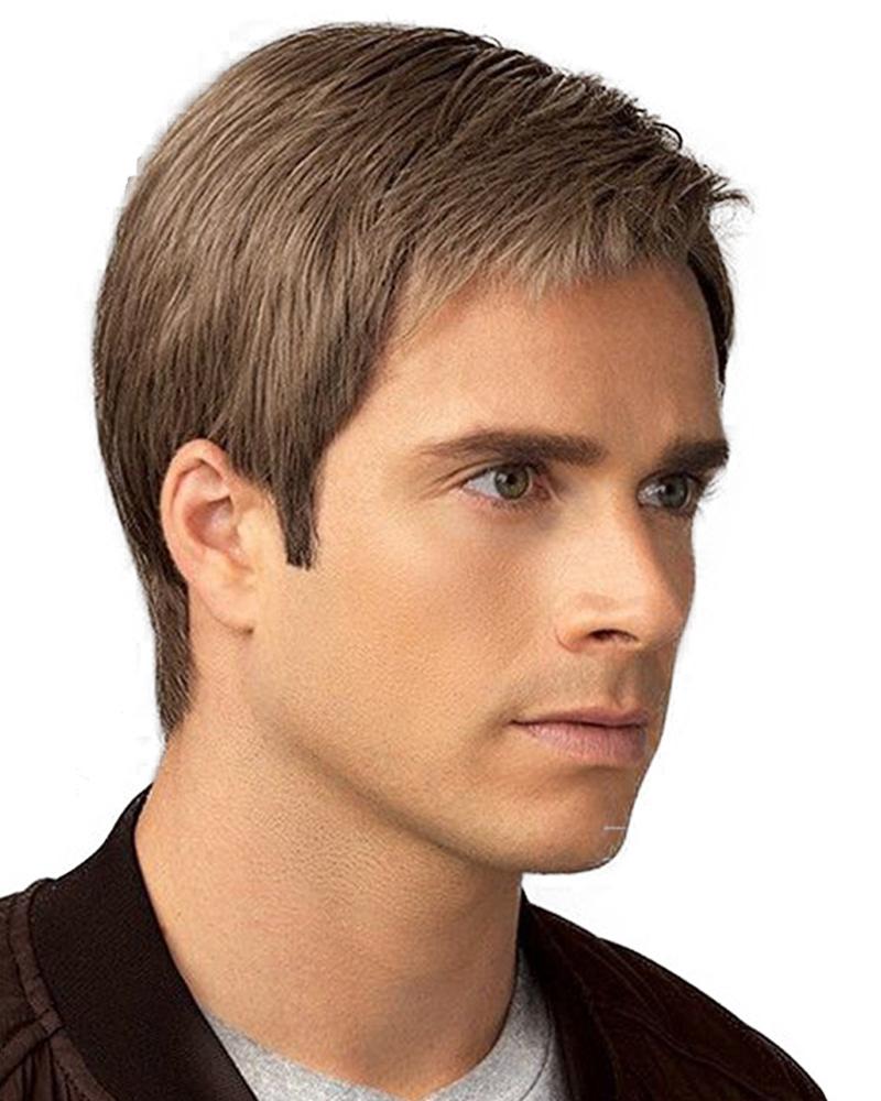 

Synthetic Wig Kinky Straight Kinky Straight Wig Short Brown Synthetic Hair Men's Brown Gold