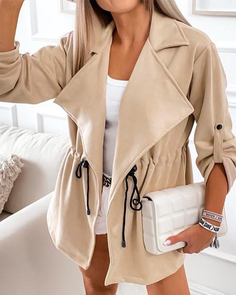 

Long Sleeve Drawstring Trench Coat, Apricot