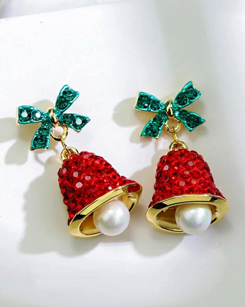 

1Pair Jingle Bell Pearls Drop Earrings, Red