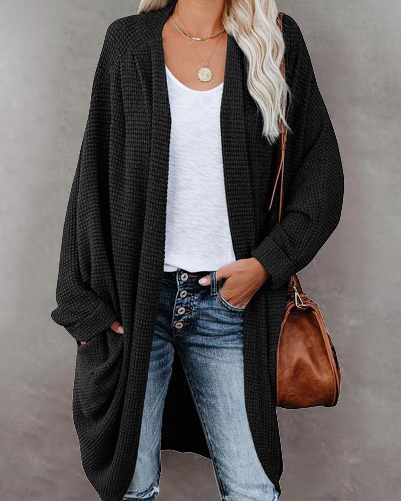 

Batwing Sleeve Open Front Longline Coat, Black