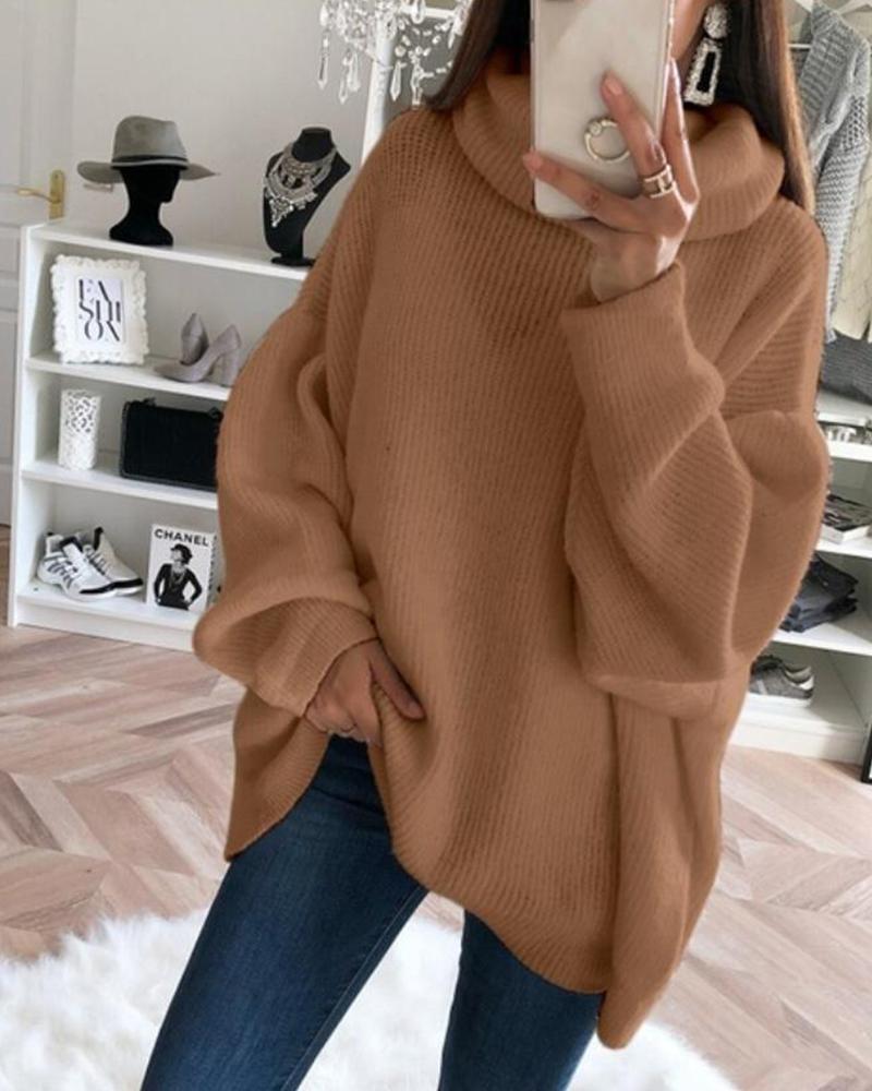 Buy High Neck Long Sleeve Knit Sweater. Picture