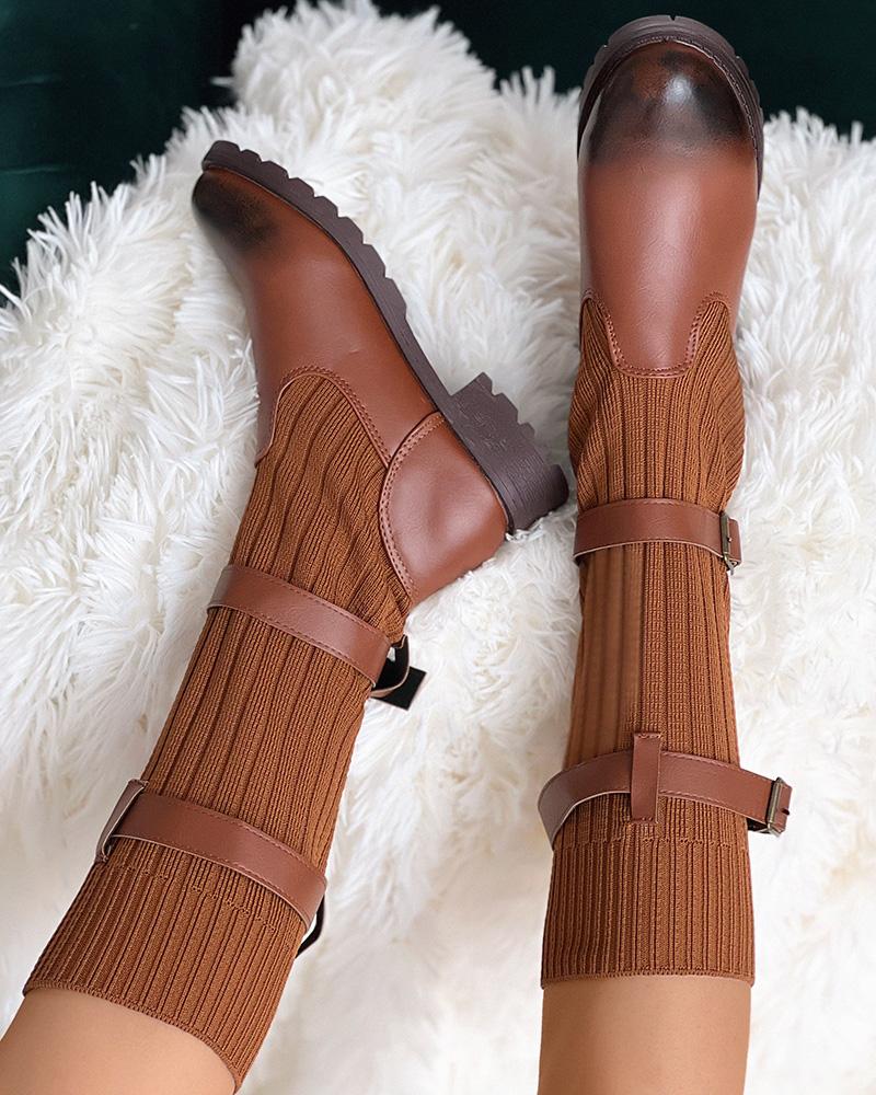 

Ombre Buckled Knit Martin Boots, Brown