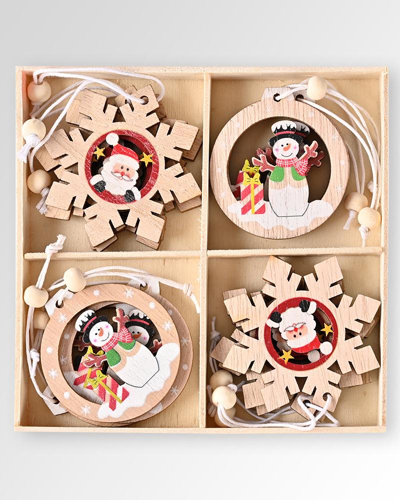 

12PCS 3D Wooden Christmas Pendants Christmas Tree Hanging Ornaments Home Decorations Kids Gift, White