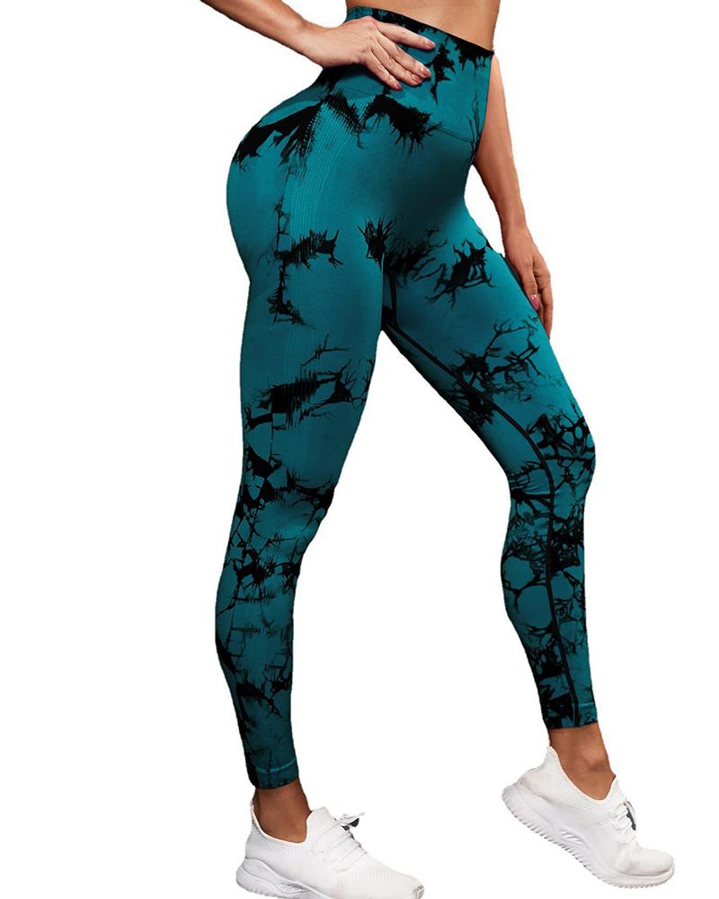 

Abstract Print Butt Lifting Tummy Control Yoga Pants, Dark green