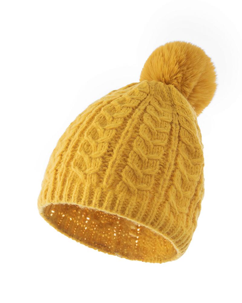 

Pom Pom Decor Knit Beanie, Yellow