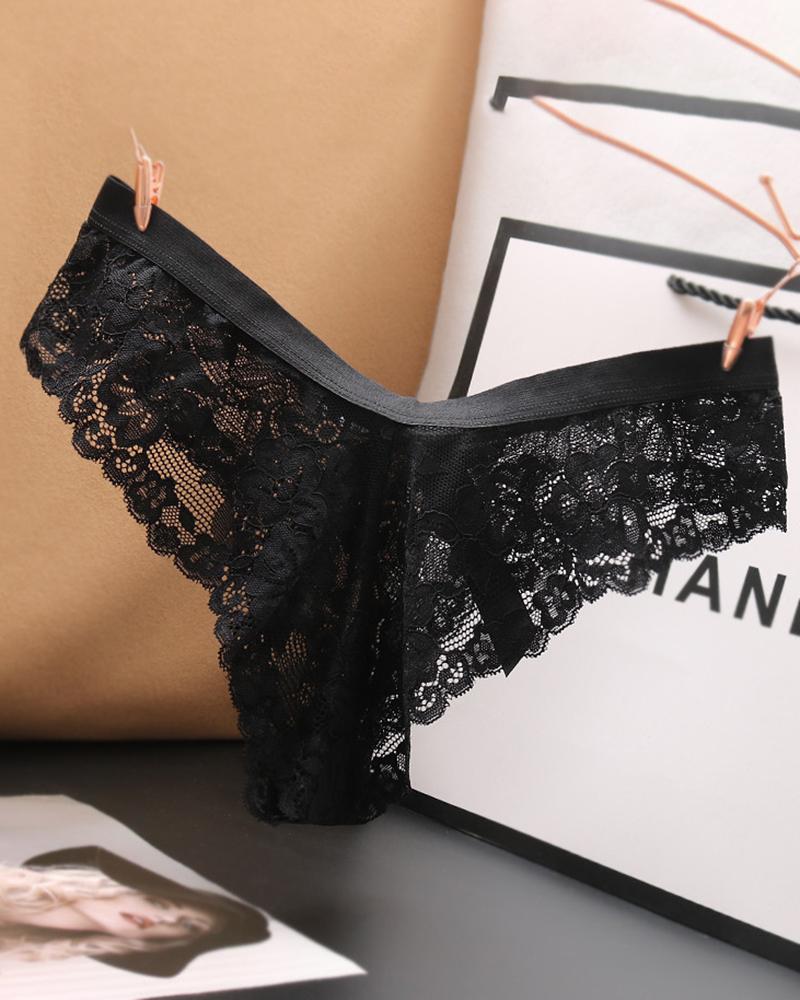 

Bowknot Decor High Waist Crochet Lace Skinny Panty, Black