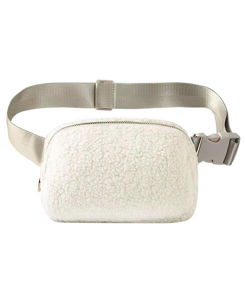 

Women's Sherpa Fanny Pack Personalized Monogram Crossbody Belt Bag, White