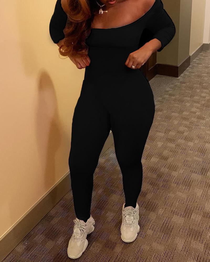 

Off Shoulder Long Sleeve Skinny Jumpsuit, Black