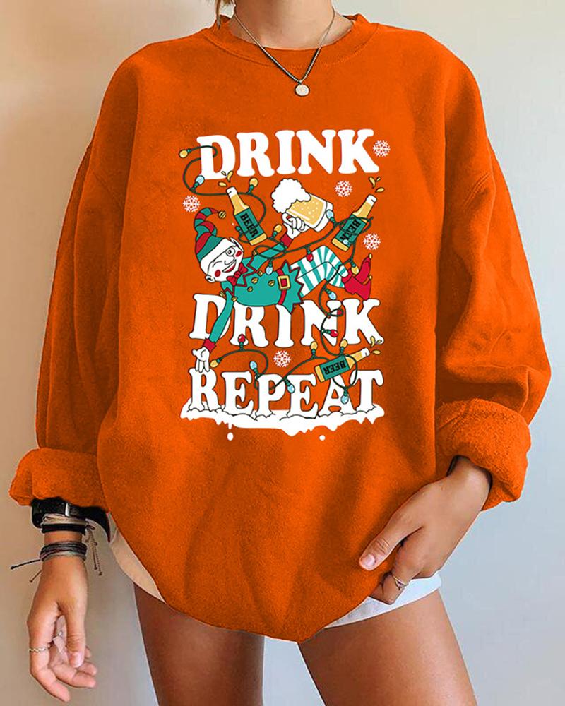 

Christmas Elf Letter Print Long Sleeve Sweatshirt, Orange