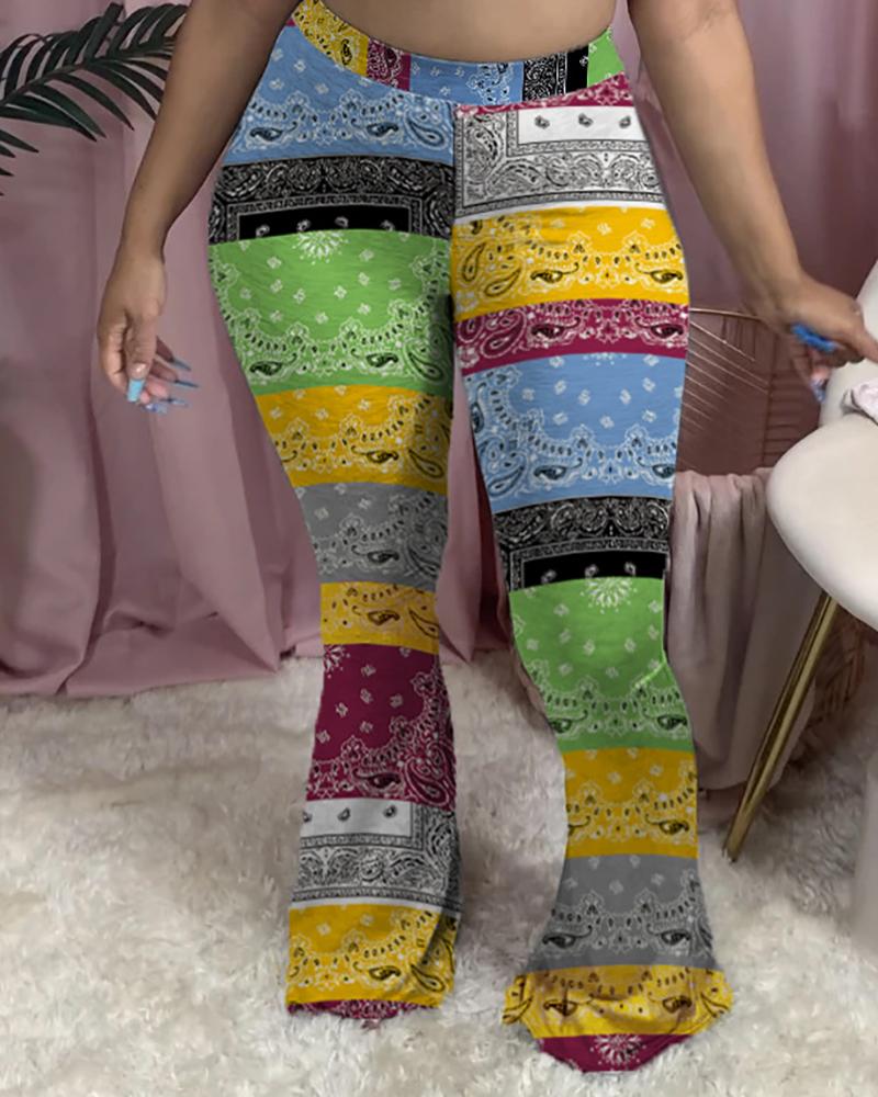 

High Waist Fitted Paisley Print Bootcut Skinny Pants, Multicolor