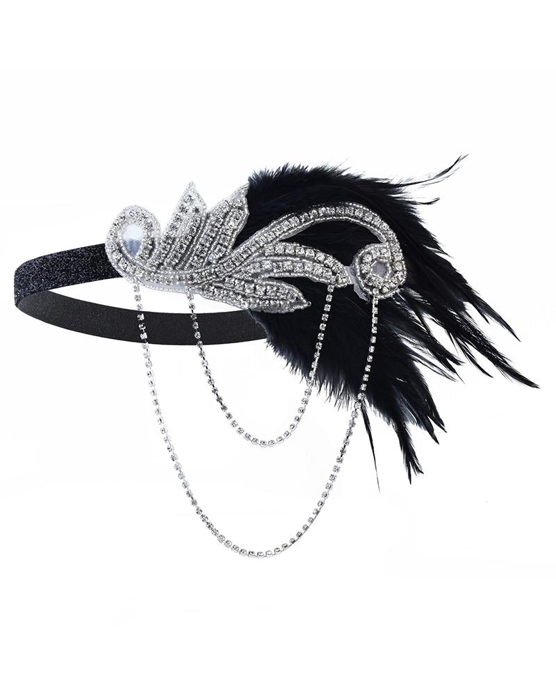 

Vintage 1920s Headpiece Rhinestone Feather Decor Flapper Hair Accessory, Silver