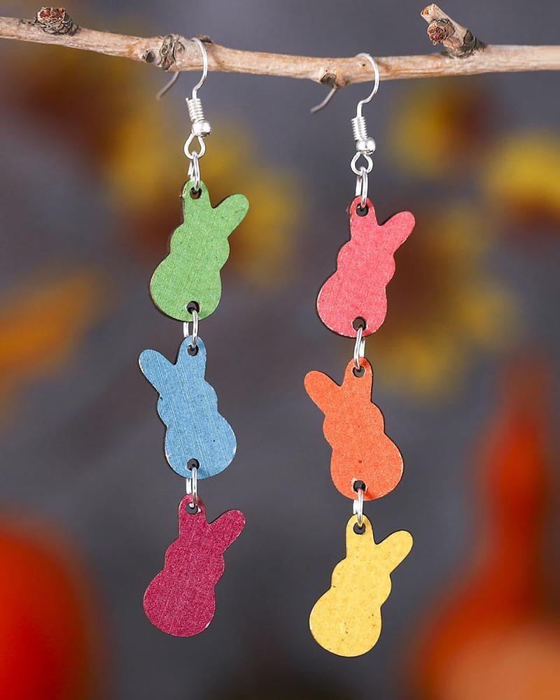 

1Pair Easter Colorful Bunny Patchwork Drop Hook Earrings, Multicolor