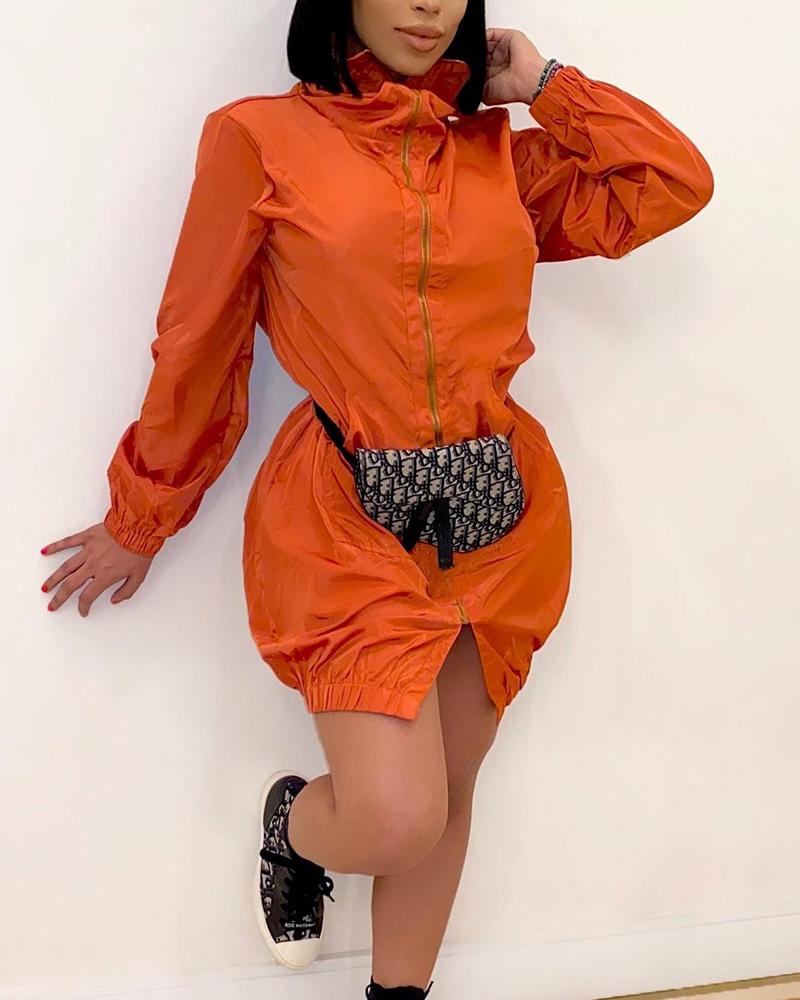 

Solid Color Long Sleeve Dress, Orange