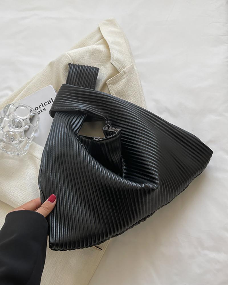 

Vintage Ruched Sqaure Plain Handbag, Black
